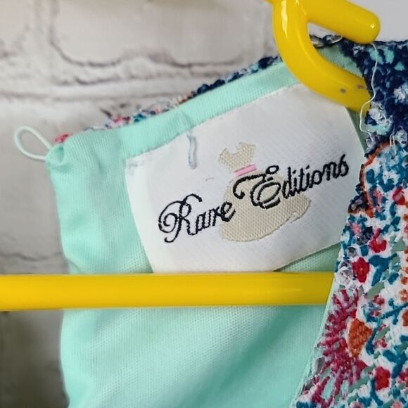 Rare Editions Girls Navy Lace Overlay Medallion Print Colorful Shift Dress Sz 6 - Picture 5 of 11